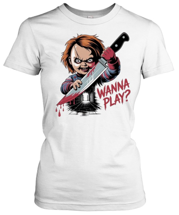 Wanna Play Chucky Bloody Knife Child's Play Halloween Graphic  Classic Women's T-shirt