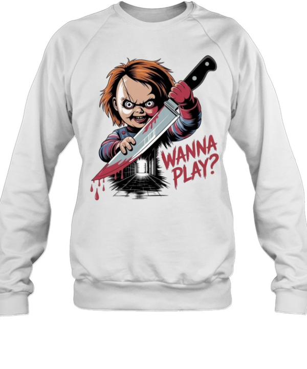 Wanna Play Chucky Bloody Knife Child's Play Halloween Graphic  Unisex Sweatshirt