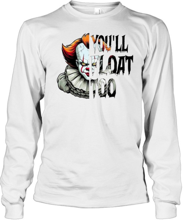 You'll Float Too Pennywise Scary Clown Split Face Halloween Graphic  Long Sleeved T-shirt